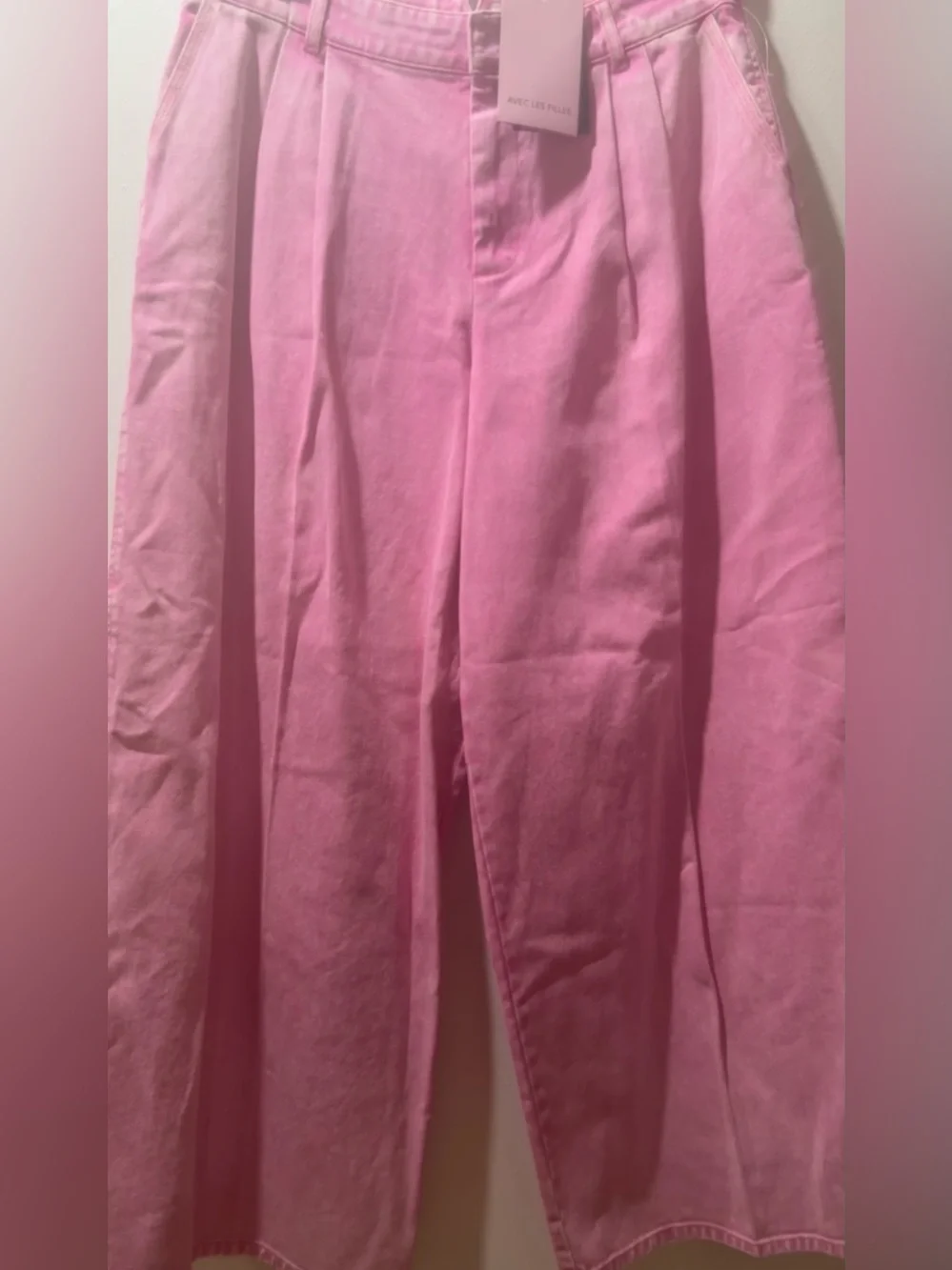 Avec les filled Wide Leg Pink Washed Denim Pants